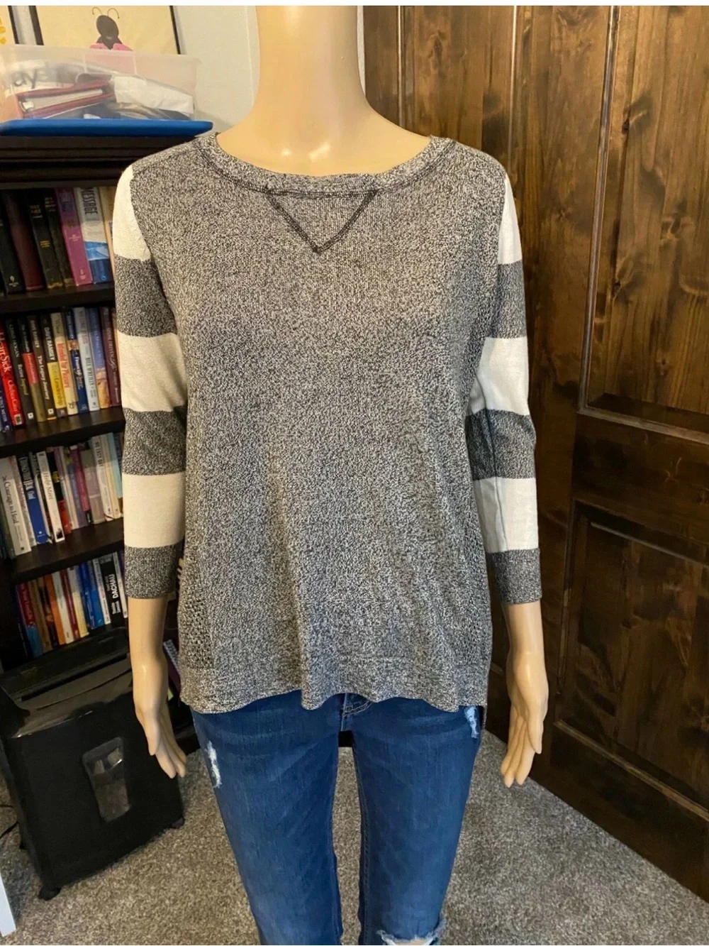 Altar'd State open knit Grey Marled sweater High Low Size small-021